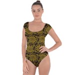 Yellow Floral Pattern Floral Greek Ornaments Short Sleeve Leotard 