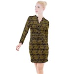 Yellow Floral Pattern Floral Greek Ornaments Button Long Sleeve Dress