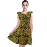 Yellow Floral Pattern Floral Greek Ornaments Tie Up Tunic Dress