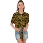 Yellow Floral Pattern Floral Greek Ornaments Tie Front Shirt 