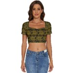 Yellow Floral Pattern Floral Greek Ornaments Short Sleeve Square Neckline Crop Top 