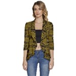 Yellow Floral Pattern Floral Greek Ornaments Women s 3/4 Sleeve Ruffle Edge Open Front Jacket