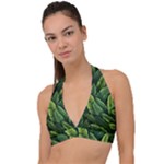 Green leaves Halter Plunge Bikini Top