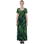 Green leaves High Waist Short Sleeve Maxi Dress