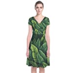 Green leaves Short Sleeve Front Wrap Dress