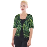 Green leaves Cropped Button Cardigan