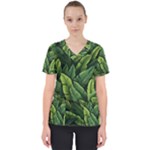 Green leaves Women s V-Neck Scrub Top