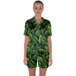 Green leaves Satin Short Sleeve Pajamas Set