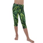 Green leaves Kids  Lightweight Velour Capri Leggings 