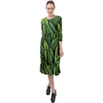 Green leaves Ruffle End Midi Chiffon Dress