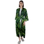 Green leaves Maxi Satin Kimono