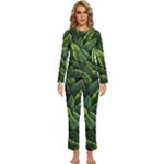 Green leaves Womens  Long Sleeve Lightweight Pajamas Set