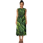 Green leaves Sleeveless Round Neck Midi Dress