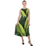 Banana leaves pattern Midi Tie-Back Chiffon Dress