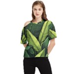 Banana leaves pattern One Shoulder Cut Out T-Shirt