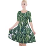 Tropical leaves Quarter Sleeve A-Line Dress
