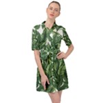 Tropical leaves Belted Shirt Dress