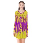 Yellow And Purple In Harmony Long Sleeve V-neck Flare Dress