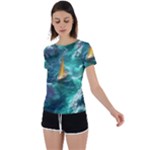 Mountain Wolf Tree Nature Moon Back Circle Cutout Sports T-Shirt