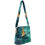 Double Exposure Flower Zipper Messenger Bag