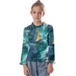 Mountain Wolf Tree Nature Moon Kids  Frill Detail T-Shirt