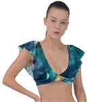 Double Exposure Flower Plunge Frill Sleeve Bikini Top
