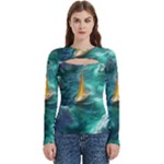 Double Exposure Flower Women s Cut Out Long Sleeve T-Shirt