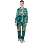 Dolphin Swimming Sea Ocean Women s Long Sleeve Satin Pajamas Set	