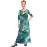 Dolphin Swimming Sea Ocean Kids  Quarter Sleeve Maxi Dress