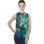 Dolphins Sea Ocean Mock Neck Chiffon Sleeveless Top