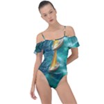 Dolphins Sea Ocean Frill Detail One Piece Swimsuit