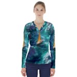 Dolphins Sea Ocean Water V-Neck Long Sleeve Top