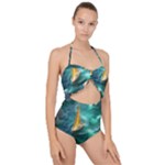 Dolphins Sea Ocean Water Scallop Top Cut Out Swimsuit