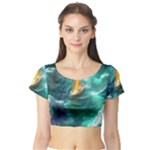 Silk Waves Abstract Short Sleeve Crop Top