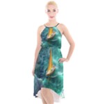 Dolphins Sea Ocean Water High-Low Halter Chiffon Dress 