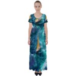 Silk Waves Abstract High Waist Short Sleeve Maxi Dress