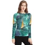 Silk Waves Abstract Women s Long Sleeve Rash Guard