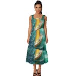 Silk Waves Abstract Square Neckline Tiered Midi Dress