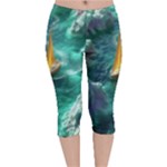 Seascape Boat Sailing Velvet Capri Leggings 