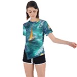 Seascape Boat Sailing Asymmetrical Short Sleeve Sports T-Shirt