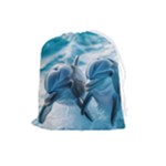 Dolphin Swimming Sea Ocean Drawstring Pouch (Large)