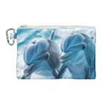 Dolphin Swimming Sea Ocean Canvas Cosmetic Bag (Large)