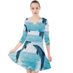 Dolphin Sea Ocean Quarter Sleeve Front Wrap Dress