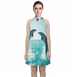 Dolphin Sea Ocean Velvet Halter Neckline Dress 
