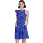 Authentic Aboriginal Art - Rivers Around Us Cocktail Party Halter Sleeveless Dress With Pockets