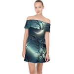 Moon Moonlit Forest Fantasy Midnight Off Shoulder Chiffon Dress