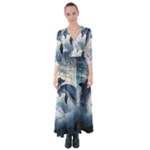 Dolphins Sea Ocean Water Button Up Maxi Dress