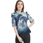 Dolphins Sea Ocean Water Frill Neck Blouse