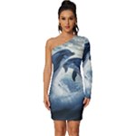 Dolphins Sea Ocean Water Long Sleeve One Shoulder Mini Dress
