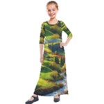 Countryside Landscape Nature Kids  Quarter Sleeve Maxi Dress